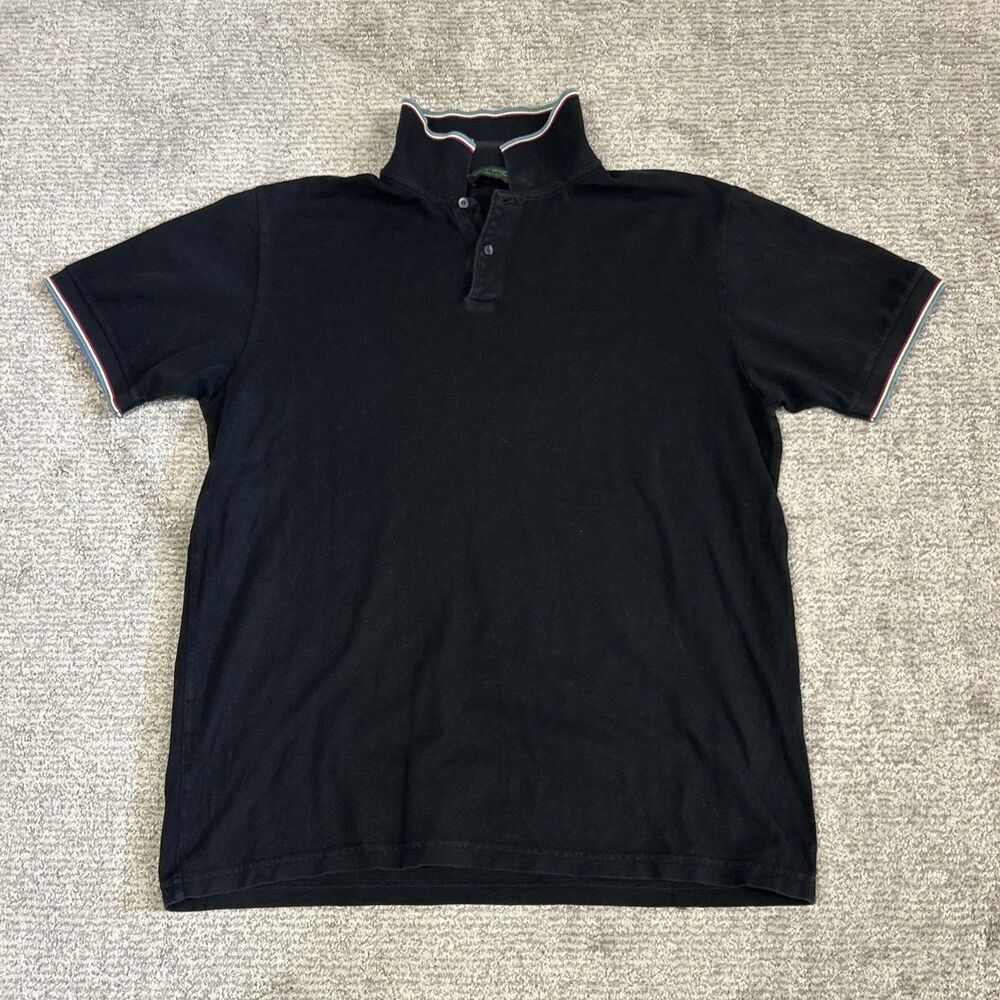 ETRO Polo Shirt Mens XXL Cotton Short Sleeve Black Striped Trim Italy